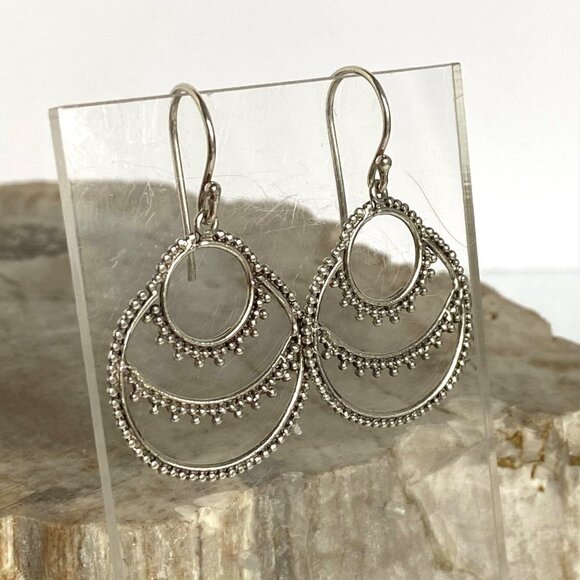 Sterling Silver 925 ATI ID 1.5" Round Bali Bead Style Dangle Earrings - Picture 4 of 16